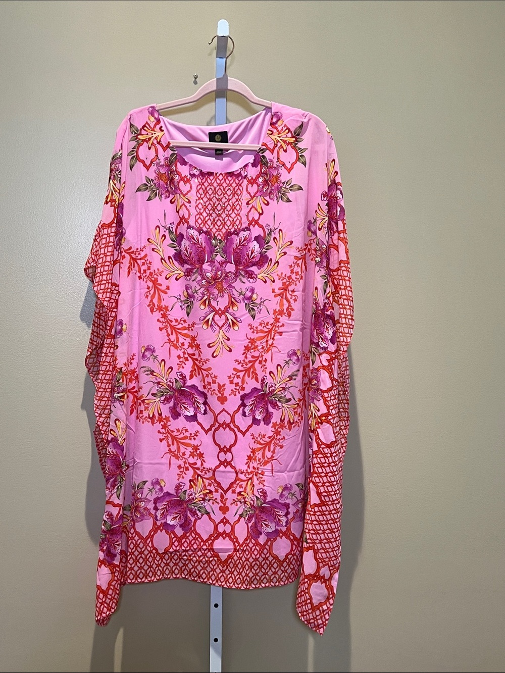 JM Collection Pink Floral Print Tunic with Red Accents